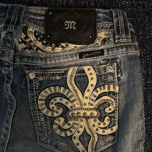 Miss Me Blue Denim Jeans with Embellished Fleur-de-Lis Pocket